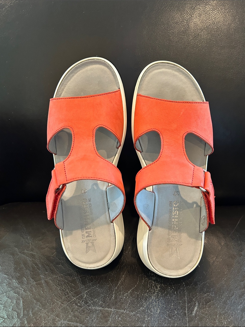 Mephisto-Red Coral Slide Sandals with Velcro Adjustable Strap